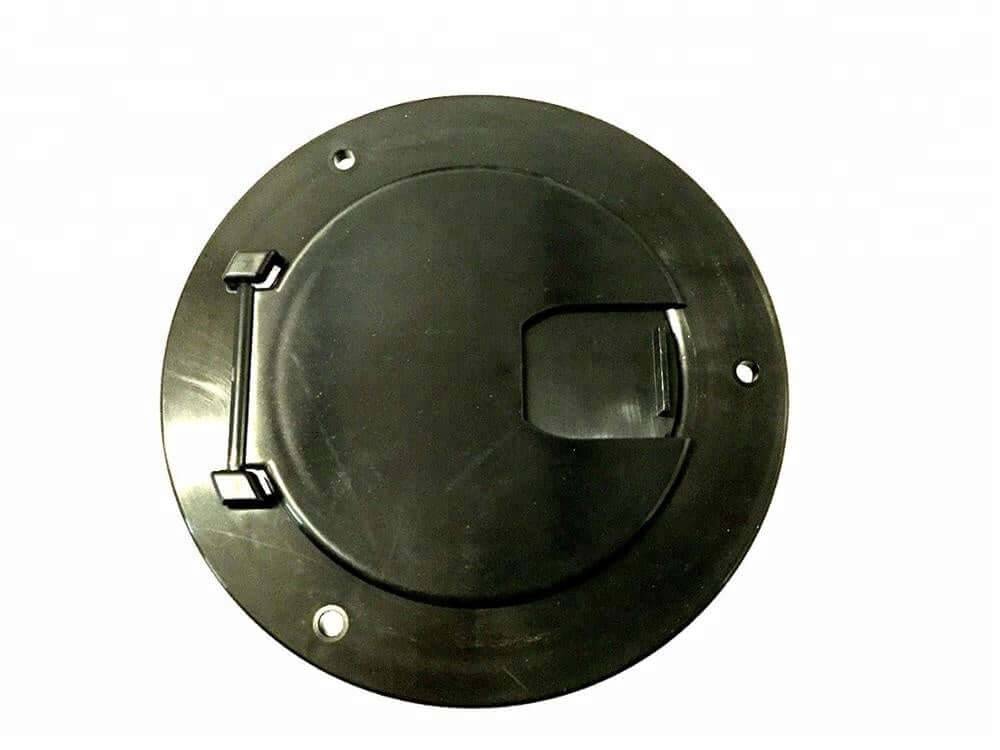 SEAFLO Black Round Cable Hatch for quick access wiring, perfect for RVs, boats, cabins. Sturdy and UV resistant. Available at Cabin Depot.