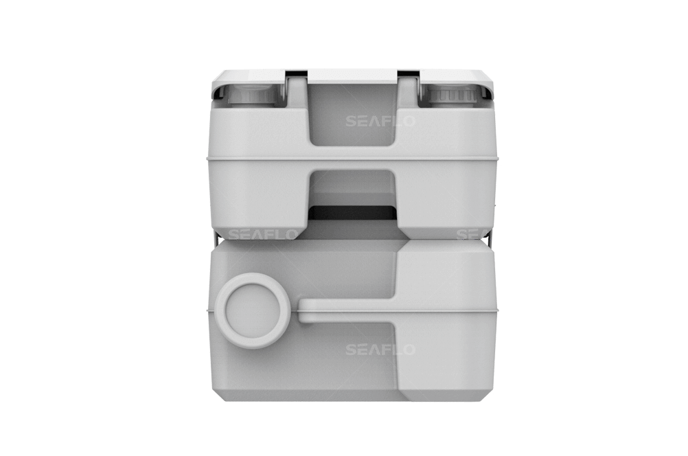 SEAFLO Portable Toilet 20L for camping, boating, and RV use, available at Cabin Depot. Lightweight and durable design.