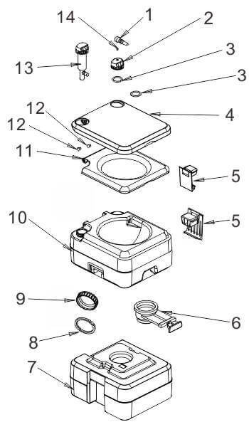 SEAFLO Portable Toilet 20L assembly diagram showing parts layout for easy setup, available at Cabin Depot, ideal for camping and RV use.