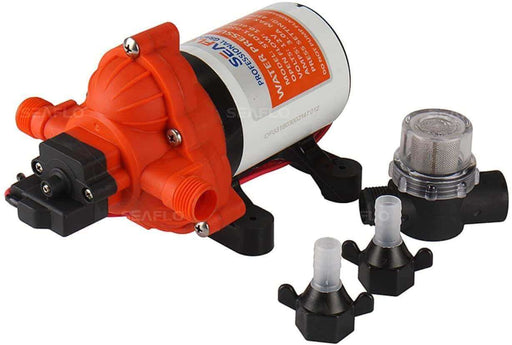 SEAFLO 115vAC Diaphragm Pump 5GPM 55PSI with accessories, available at Cabin Depot