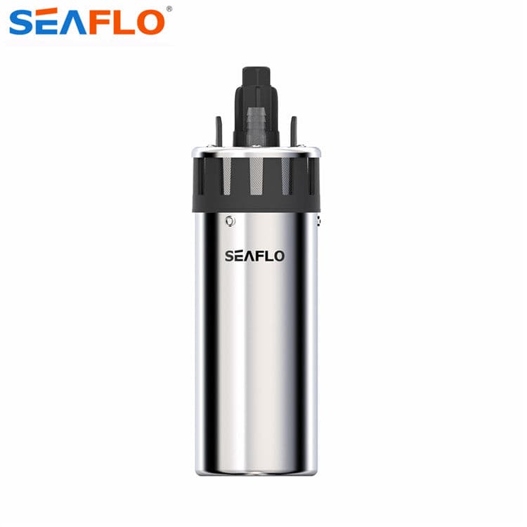 SEAFLO 24V 103GPH submersible pump for deep wells from Cabin Depot with 100' depth and 230' head. Durable solar-powered diaphragm pump.