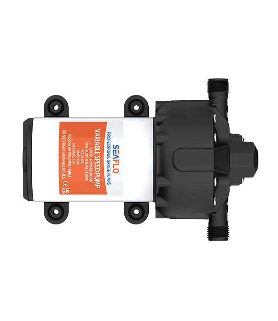 SEAFLO 12V 3.5GPM 56 Series Diaphragm Pump with Variable Speed, available at Cabin Depot, providing reduced noise and constant pressure.