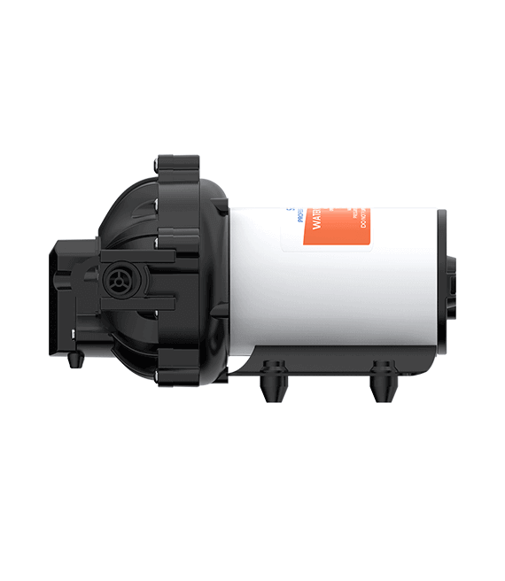 SEAFLO 12V 4GPM diaphragm pump side view, featuring durable design for boats and RVs with Quick Attach Fittings.