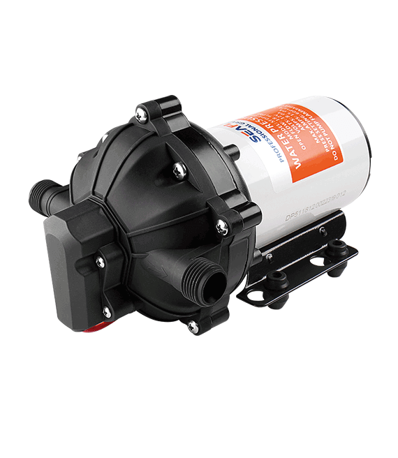 SEAFLO 110V 5GPM 51 Series Diaphragm Pump with five-chamber design for boats, RVs, and cabins, showing durable construction.