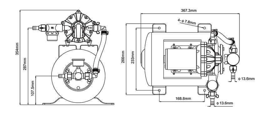 SEAFLO 12V 8L Accumulator Pressure Boost System diagram for installation, SFWSK1-050-060-0021, available at Cabin Depot.