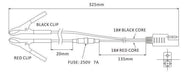 Diagram of SEAFLO 18 AWG battery wiring harness clips with dimensions and 2-pin connector details.