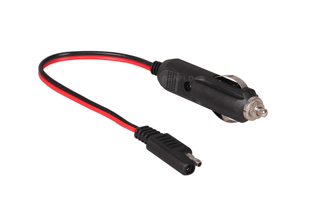SEAFLO cigarette style car adapter plug with 18 AWG wiring and 2-pin connector, available at Cabin Depot.
