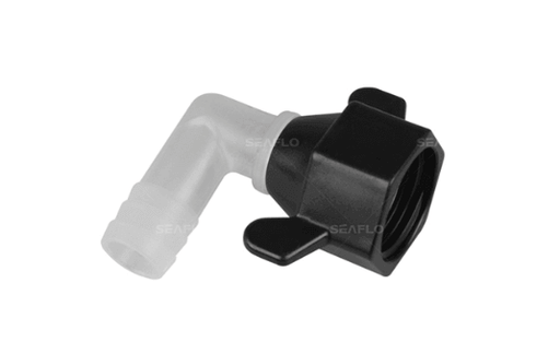 SEAFLO fitting 1/2" barb to 1/2" FNPT 90° elbow made of POM & PP, suitable for diaphragm pumps, item 51F03.