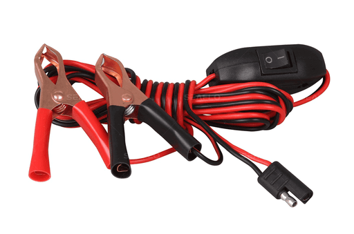 SEAFLO harness with on/off switch, 30A battery clips, 18 AWG wiring, molded 1-pin connector, and 98.43" length.