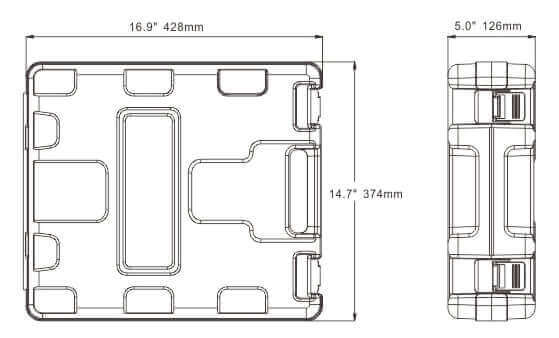 Technical drawing of a SEAFLO Wash Down Kit showcasing dimensions in millimeters, including length, width, and depth.