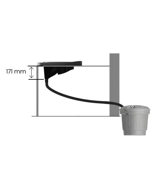 Cross-section view of Separett Privy 501 Outhouse Kit showing 171mm distance for urine separation installation.