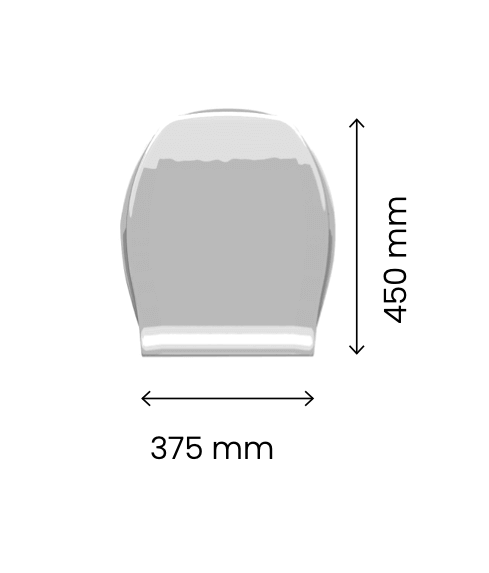 Dimensions of the Separett Privy 501 toilet seat, measuring 375mm by 450mm.