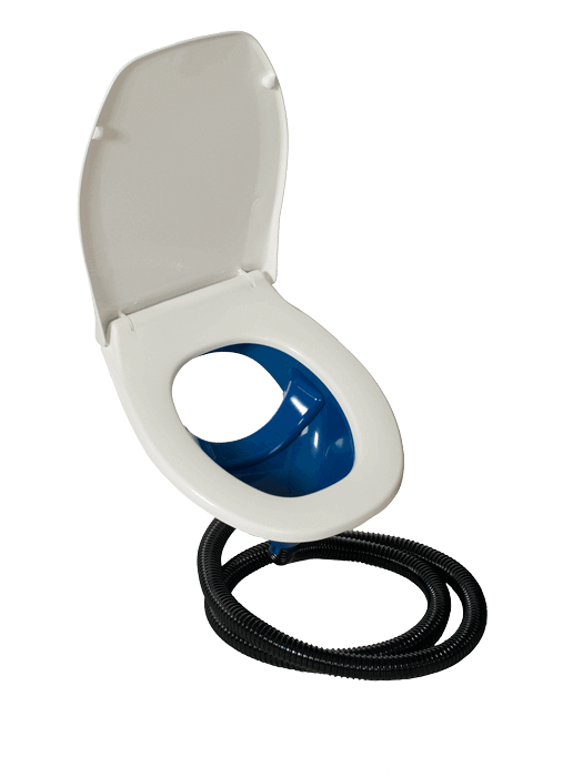 Separett Privy 501 Outhouse Kit with Blue Bowl and White Seat, featuring urine-separation technology for outdoor toilets.