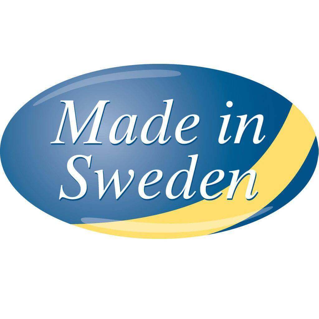 Blue and yellow 'Made in Sweden' logo badge
