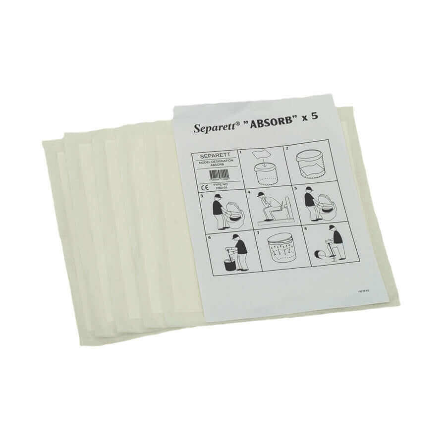 Separett Absorb Pads 5 Pack for moisture control and composting, available at Cabin Depot. Keep composting bags dry and odor-free.