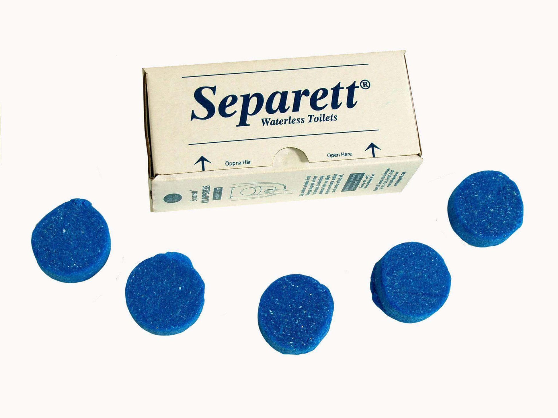 Separett Bio Drain Cleaner 5 x 1 oz Tabs for urine basin, available at Cabin Depot, prevents urine salt deposits in pipes.