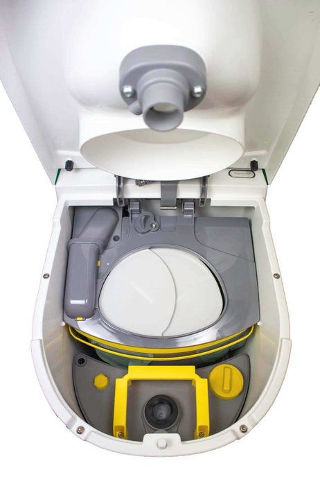 Separett Tiny 1270 compact toilet with internal urine tank, ideal for small spaces like RVs and tiny houses, eco-friendly design.