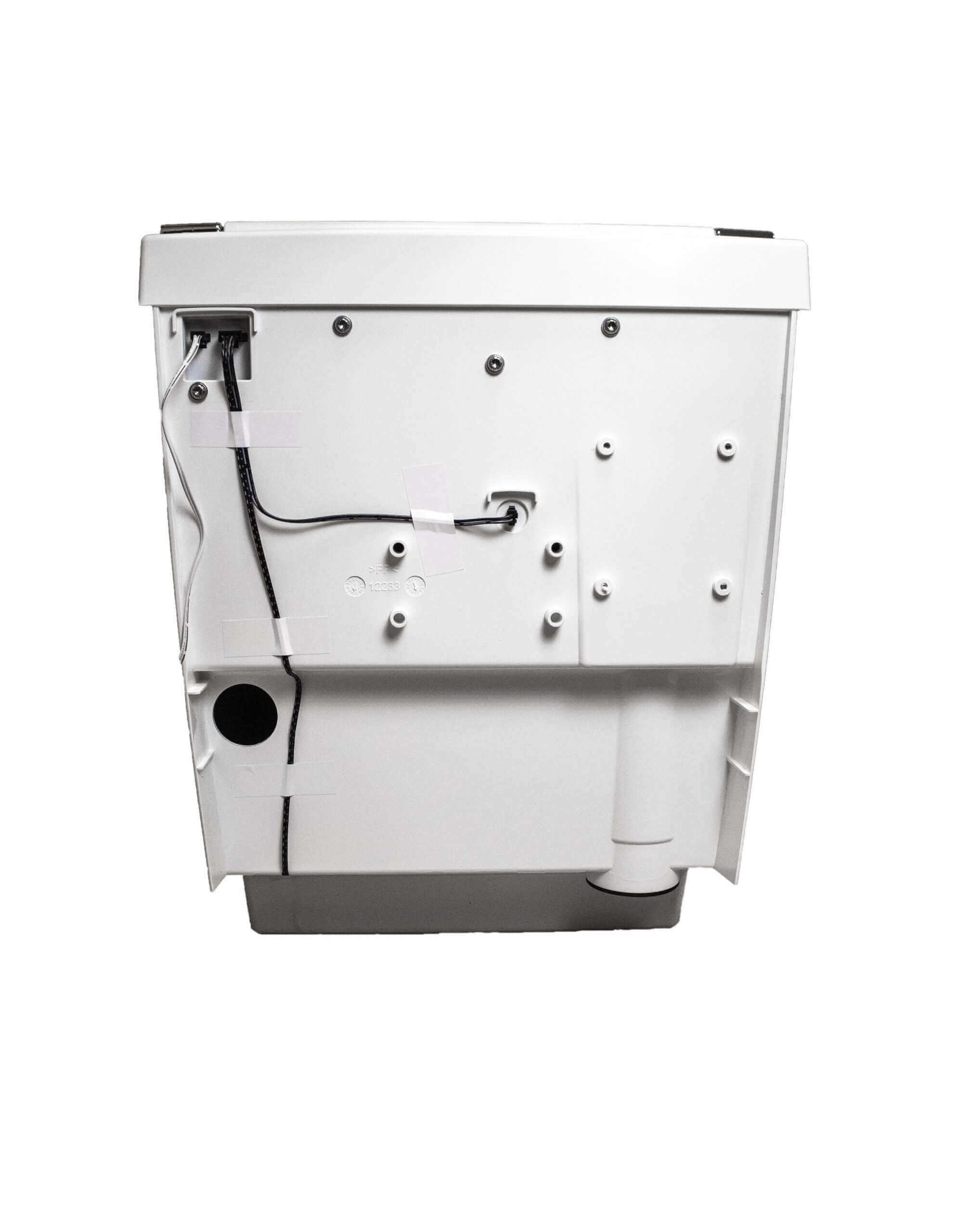 Separett Tiny 1271 Toilet rear view showcasing compact design, ideal for small spaces like RVs and cabins. Available at Cabin Depot.