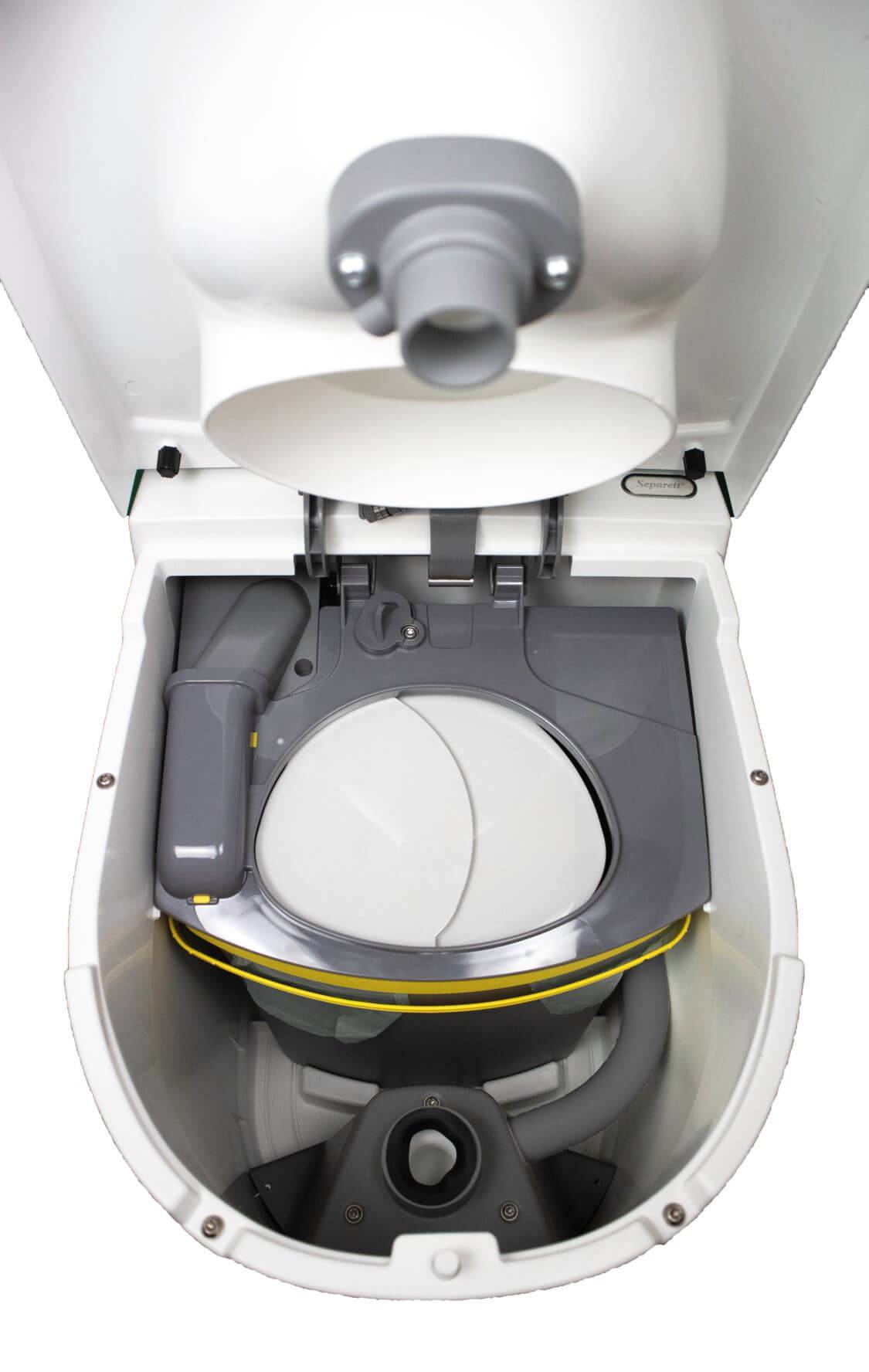 Separett Tiny 1271 eco-friendly toilet interior view, ideal for RVs, bunkies, and cabins. Available at Cabin Depot.