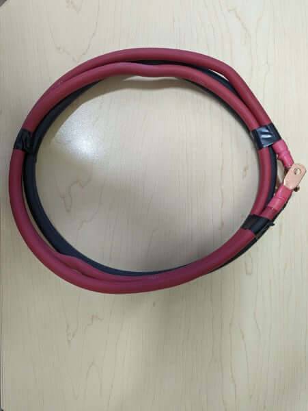 Red and black cable coil for SRNE 3,000W inverter charger from Cabin Depot.