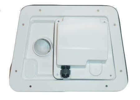 Sun-Mar 115V fan and motor assembly for electric composting toilets, fits Excel and Centrex models, available at Cabin Depot.