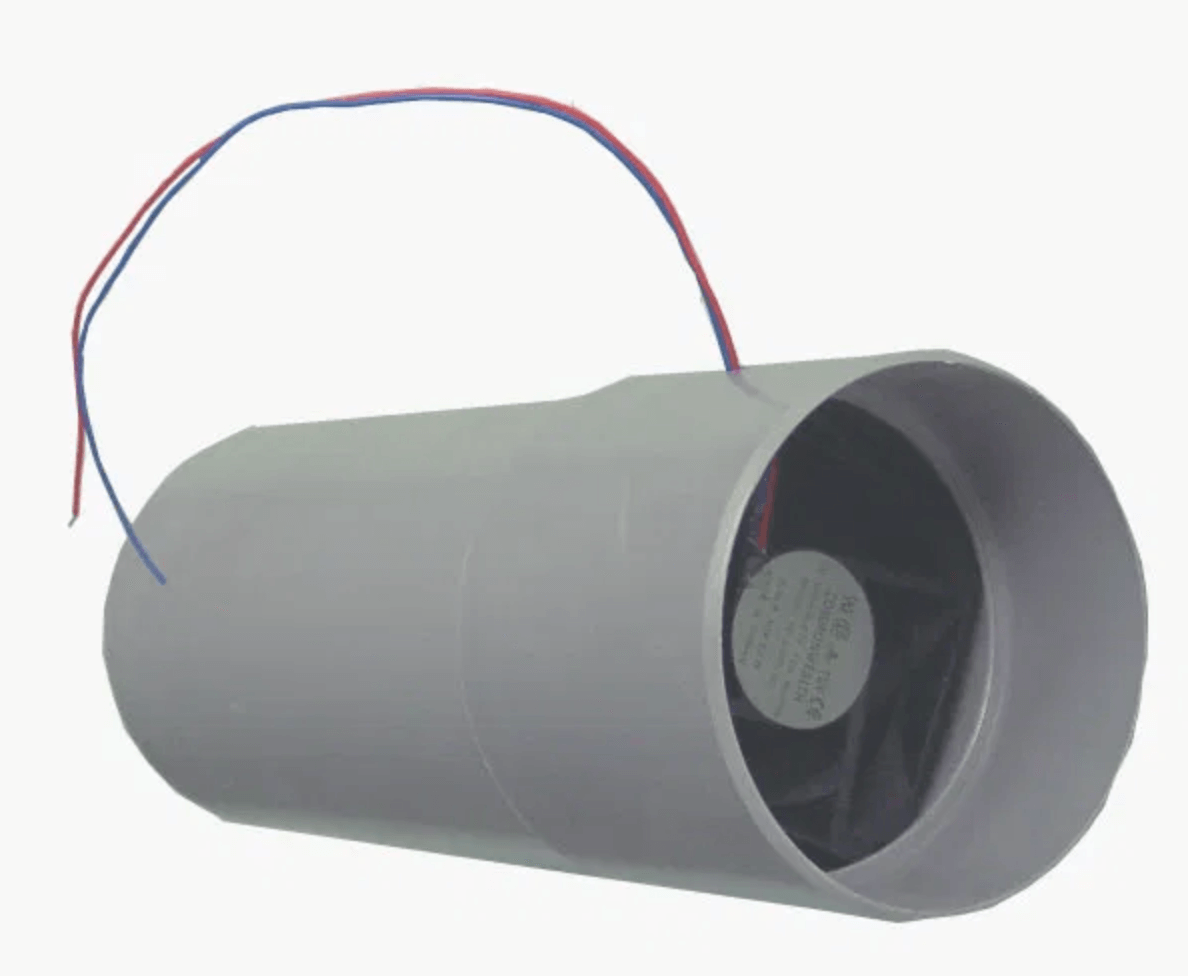 Sun-Mar 1.4W 12V Exhaust Fan for composting toilets, compatible with Excel AC/DC systems, available at Cabin Depot.