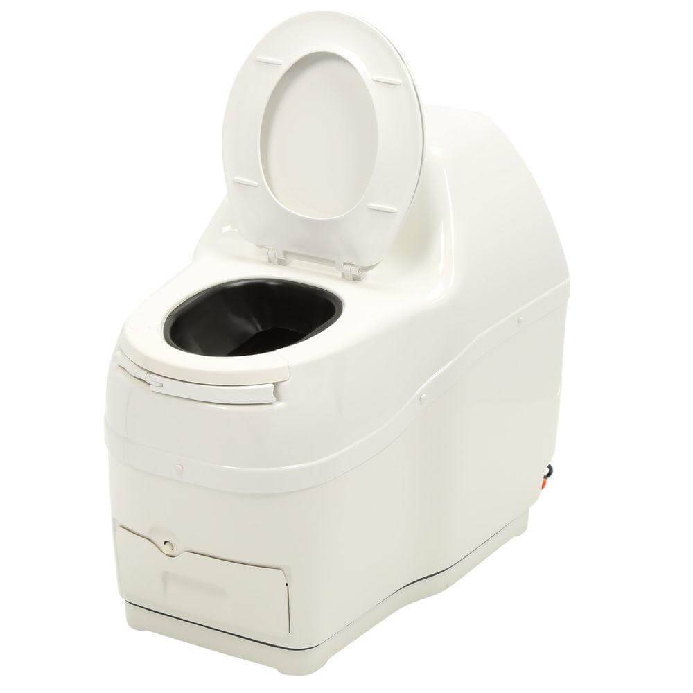 Sun-Mar Compact Toilet for Cabin Depot - elegant low profile unit with patented Bio-drum design for efficient bathroom use.