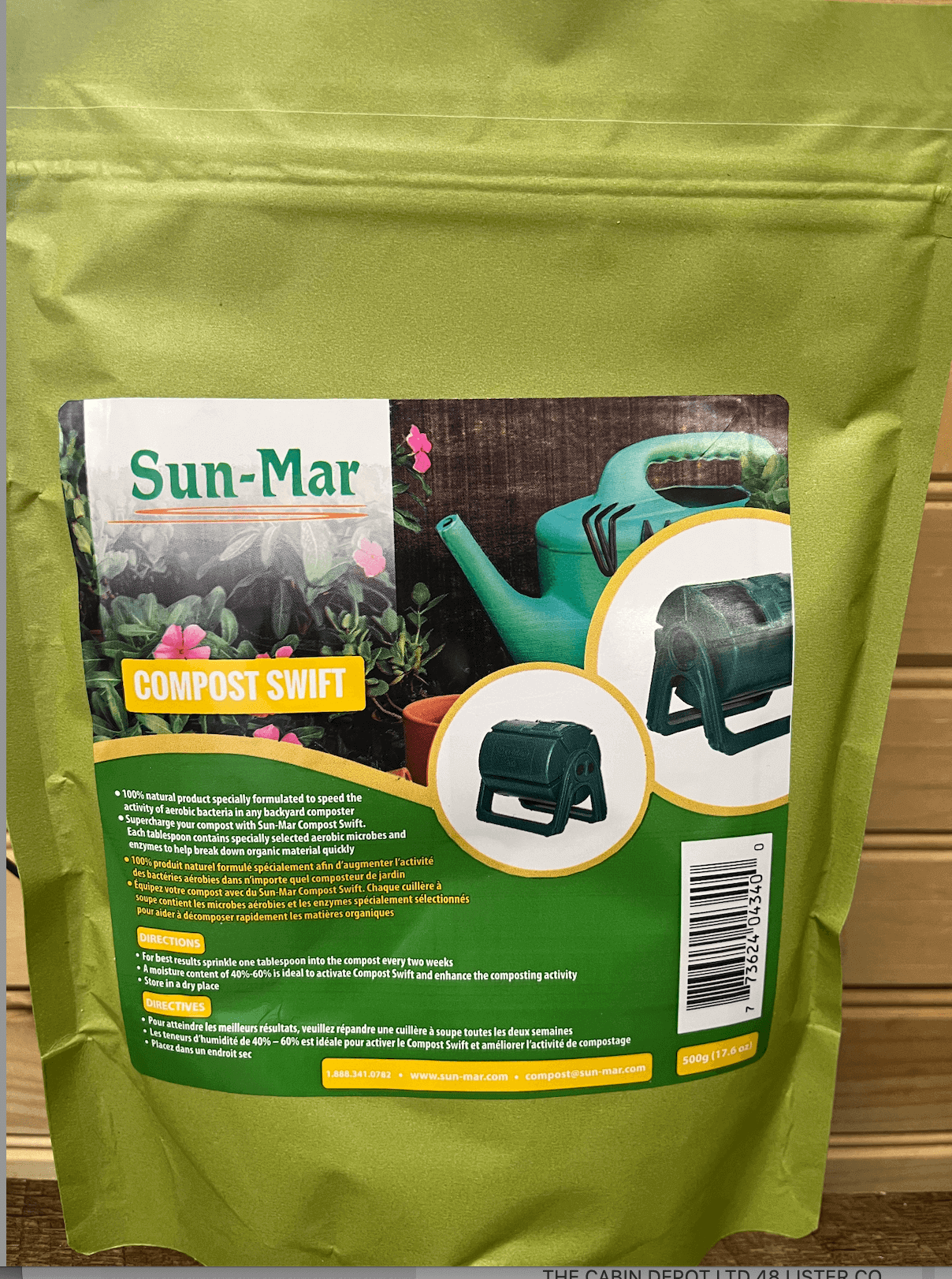 Sun-Mar Compost Swift from Cabin Depot - natural composting accelerant with enzymes and microbes for efficient organic matter breakdown.