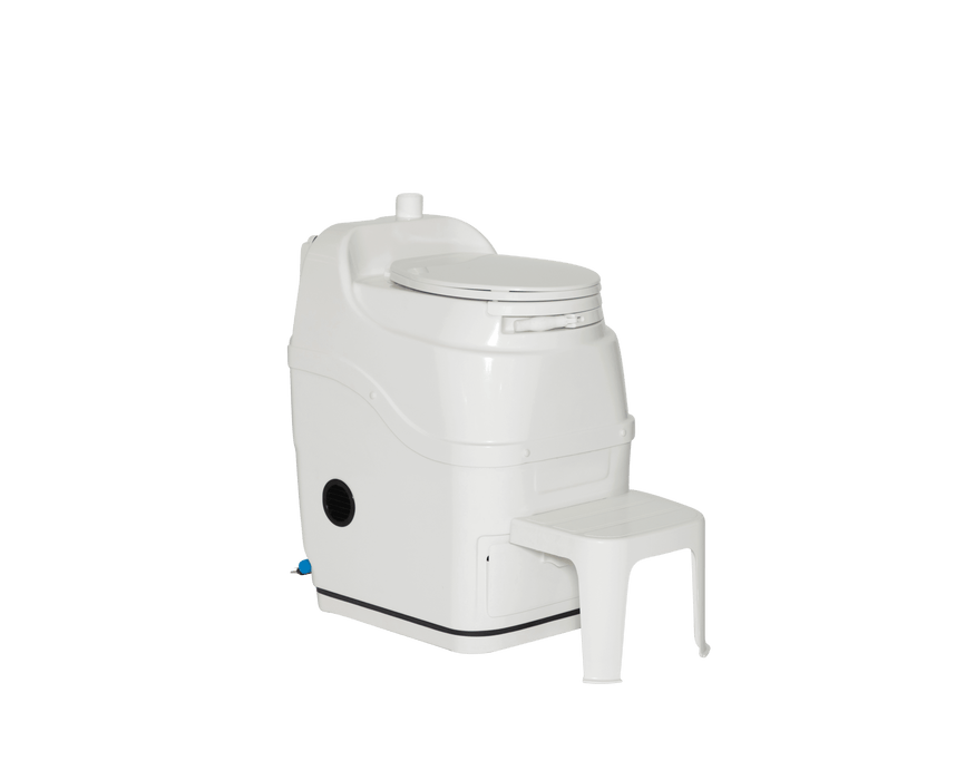 Sun-Mar SpaceSaver Toilet compact design with turbo-fan, ideal for limited spaces, 19" width and 22" depth for small bathrooms.