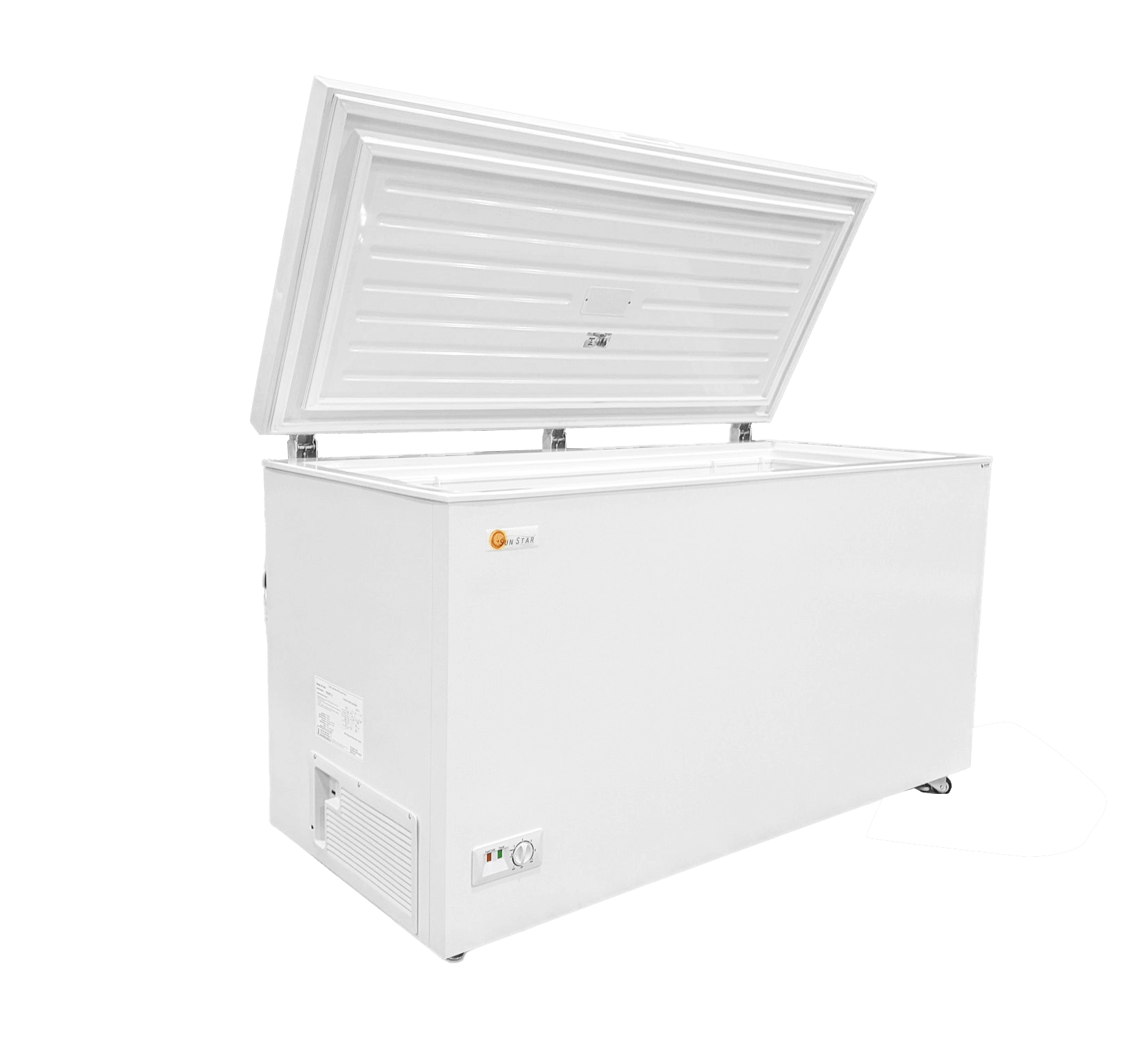 SunStar 15CU Solar DC Chest Freezer for off-grid use, energy-efficient, made in USA, available at Cabin Depot. Ideal for sustainable living.
