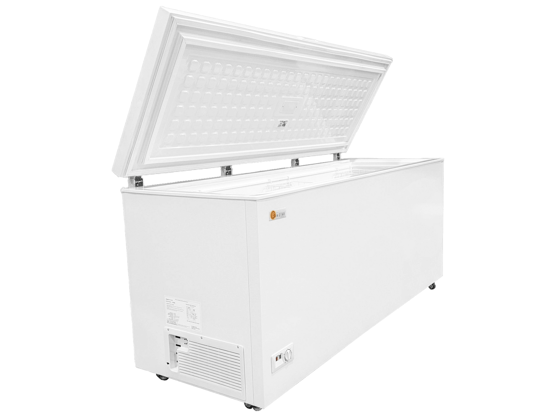 SunStar 21CU Solar DC Chest Freezer with open lid, Cabin Depot energy-efficient freezer for off-grid, white