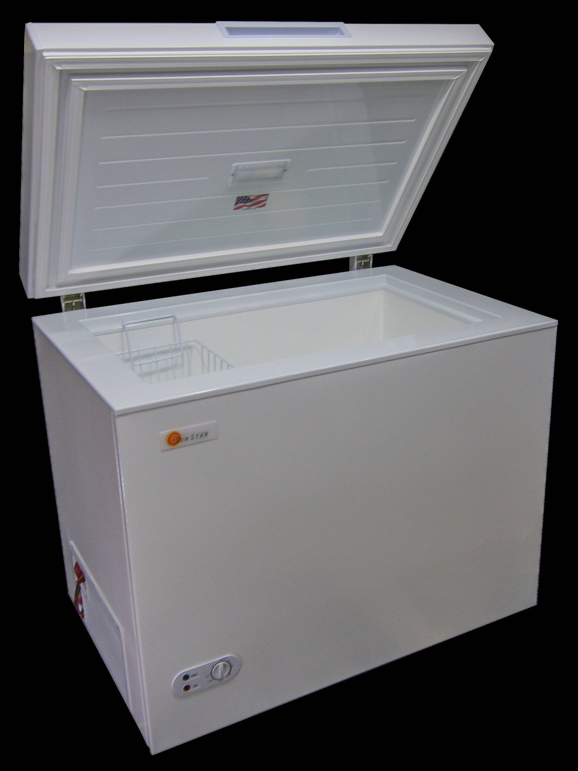 SunStar 8CU Solar/DC Chest Freezer - Energy Efficient, Made in USA, Ideal for Off-Grid. Available at Cabin Depot.