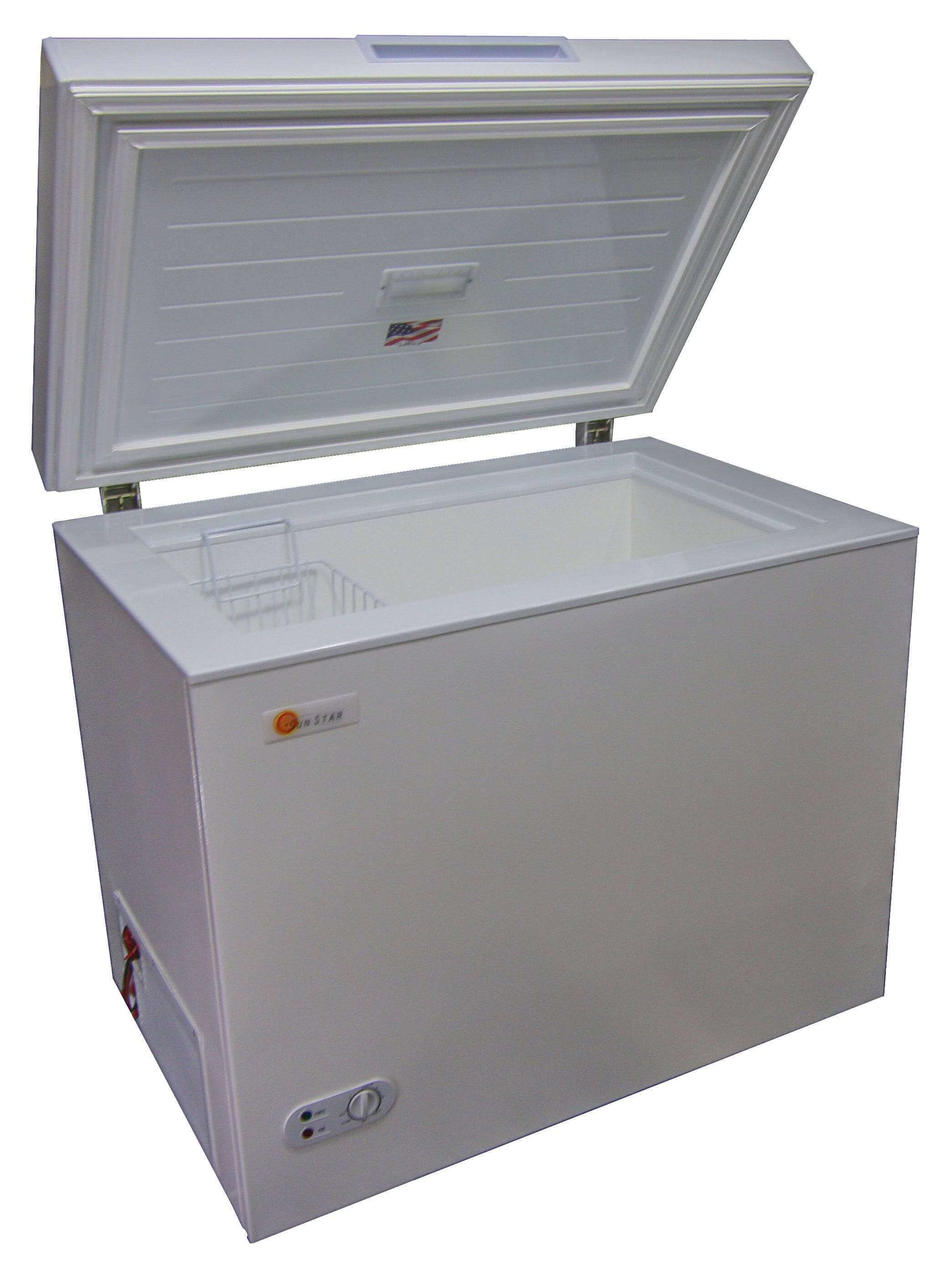 SunStar 8CU Solar/DC Chest Freezer, energy-efficient, off-grid freezer by Cabin Depot, USA-made with thick insulation.