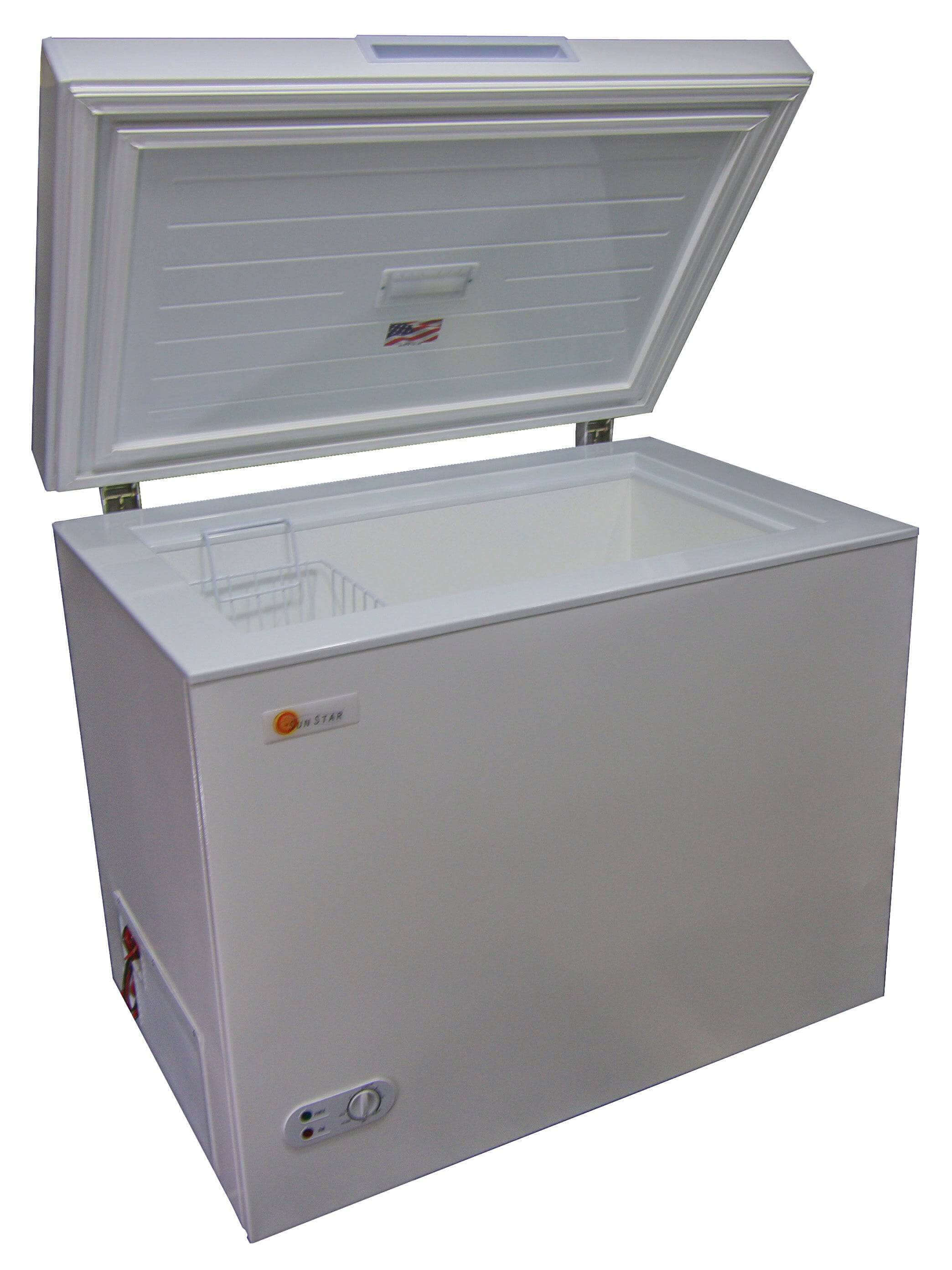 SunStar 8CU Solar/DC Chest Freezer, energy-efficient, off-grid freezer by Cabin Depot, USA-made with thick insulation.