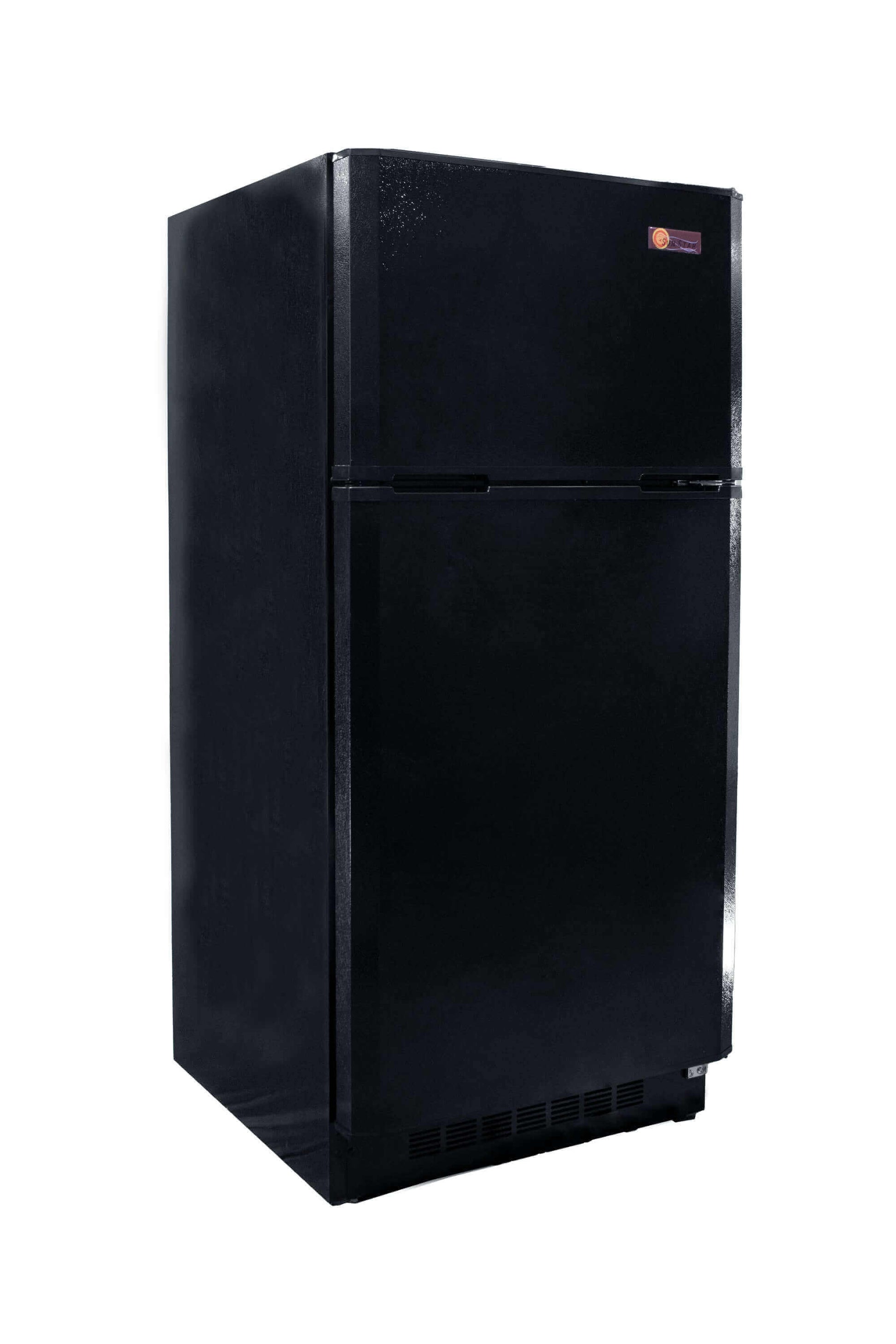 SunStar 16CU Solar/DC Refrigerator in Black, ideal for off-grid living, available at Cabin Depot with dual compressor and thermostat.