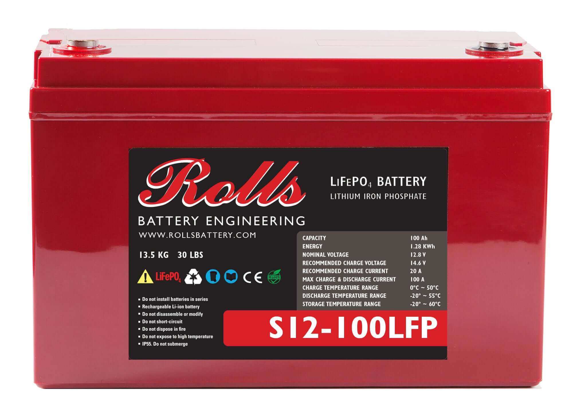Rolls S12-100LFP 12V 100Ah LiFePO4 Battery, available at Cabin Depot with free shipping, lowest price guaranteed in Canada.