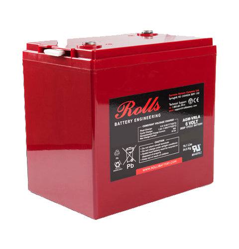 Rolls 6V 220 AGM sealed deep cycle battery by Surrette, ideal for Cabin Depot energy solutions.