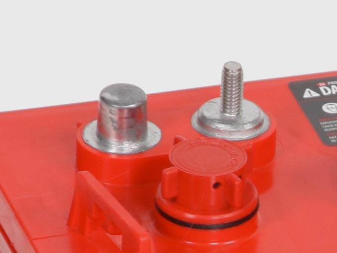 Close-up of Rolls 6V 230AH GC2 Flooded Deep Cycle Battery terminals sold by Cabin Depot