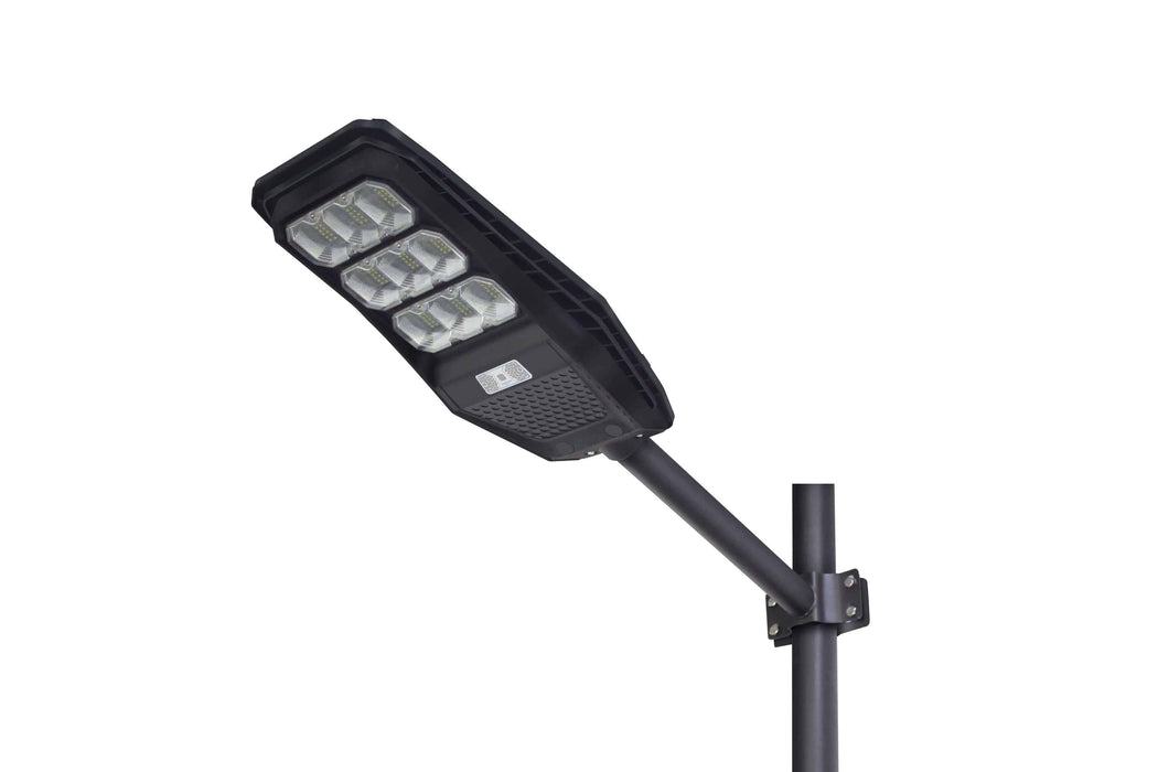 Intrepid Pioneer 100W Solar Street Lamp with powerful solar panel and LED lighting for outdoor security and pathway lighting.