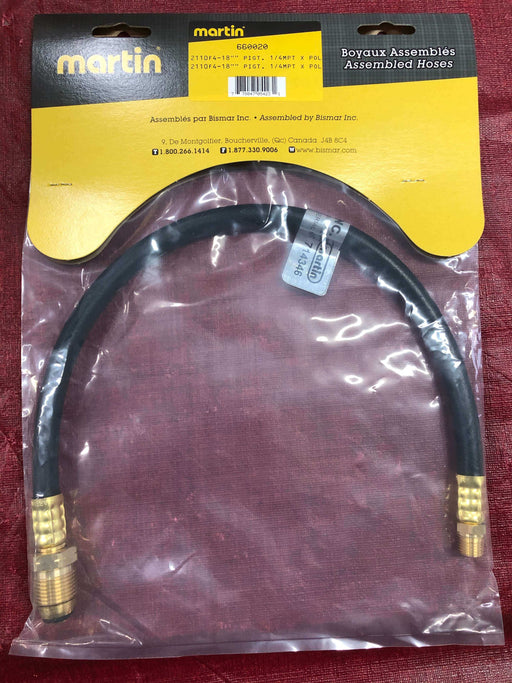 Martin 18" Pigtail POL x 1/4" MPT Hose for Low Pressure Regulator