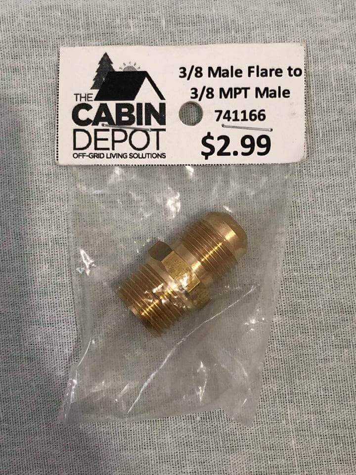 Alt Tag: Cabin Depot 3/8" Male Flare to 3/8" MPT Male Fitting for off-grid solutions, SKU 741166, priced at $2.99