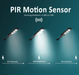 Intrepid Pioneer 300W Solar Street Lamp with PIR Motion Sensor showing brightness levels from 30% to 100% at varying distances.