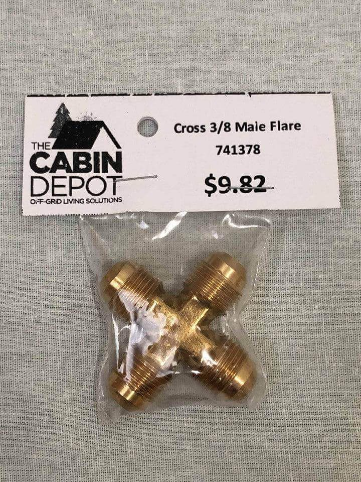 Martin Cross 3/8" Male Flare Adapter by Cabin Depot for off-grid solutions, brass fitting for secure connections, SKU 741378.