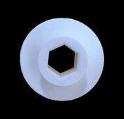 Molded white replacement bushing for agitator and cog attachment, available at Cabin Depot for solids bin.