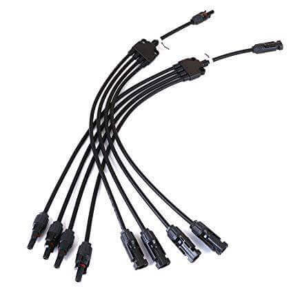 Kedron MC4 Y Branch 4 to 1 M/F solar cable adapter, ideal for solar panel connections at Cabin Depot.