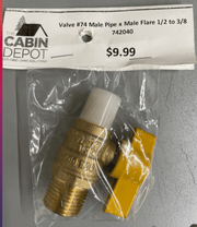 Martin Valve #74 1/2" x 3/8" Male Pipe to Flare, Cabin Depot SKU 742040, plumbing accessory for off-grid solutions.