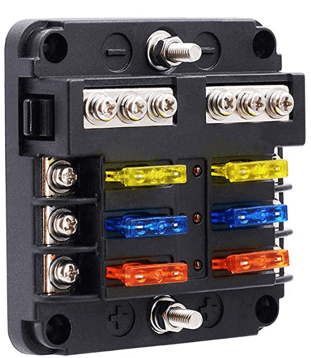 6 Circuit Fuse Box with Negative Bus and Cover for Vehicles - Cabin Depot