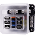 6 circuit fuse box with negative bus, cover, and appliance labels for easy troubleshooting in vehicles and marine settings.