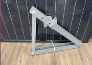 Adjustable Tilt Solar Brackets for Small Panels by Cabin Depot, shown with assembly hardware, ideal for 20W to 150W panels on flat surfaces.
