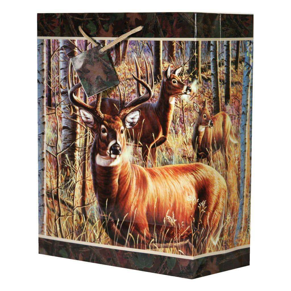 Wilcor Medium Cabin Gift Bag featuring deer artwork, nylon handle, and attached card. Ideal for Cabin Depot shoppers.